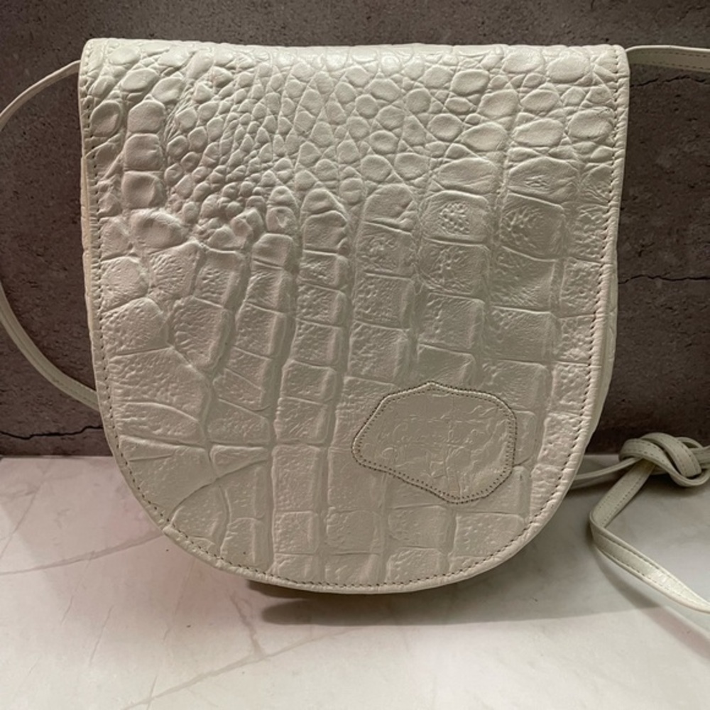 Vintage Carlos Falchi White Ivory Croc Embossed Leather Crossbody Bag